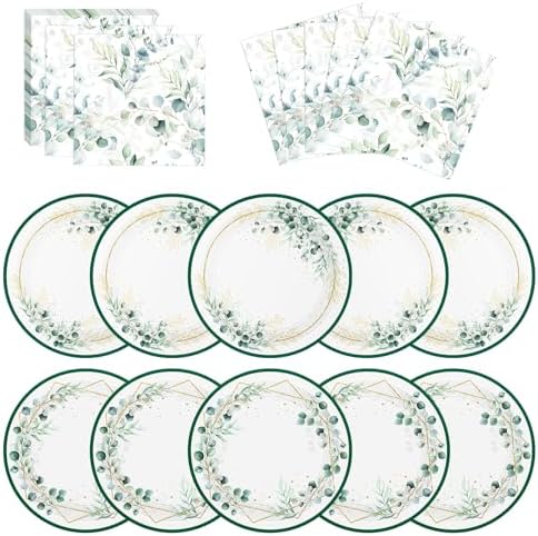 40 Pcs Sage Green Plates and Napkins Set