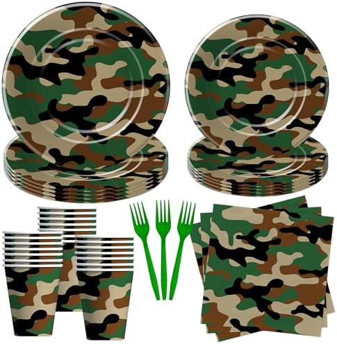 Camouflage Plates Napkins Party Decorations Set for 24 Guests