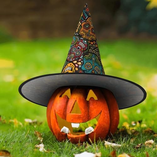 JBYJBX Sugar Skulls Print Halloween Witch Hat