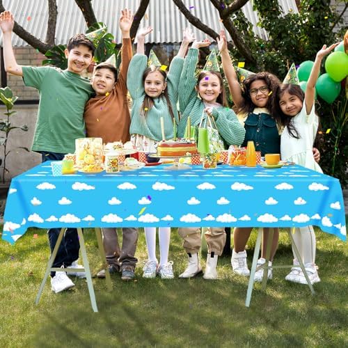 Blue Sky White Clouds Party Tablecloth Set