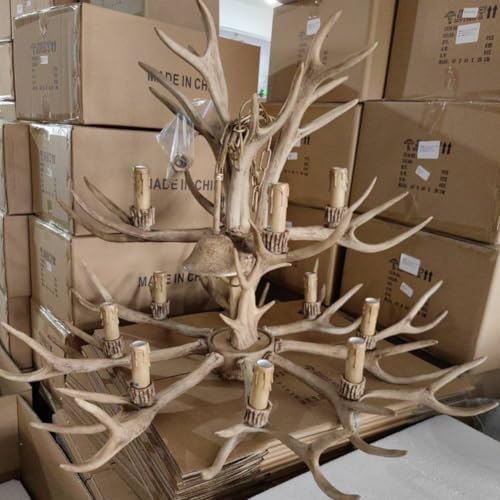 Large Resin Antler Chandelier with 12 Crystals