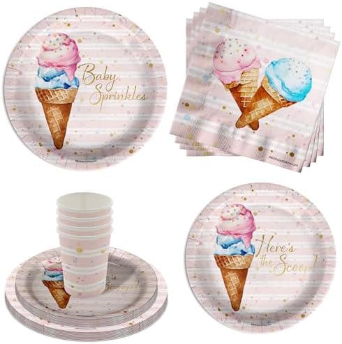 Baby Sprinkles Ice Cream Party Tableware Set 64 Piece for 16 Guests