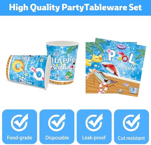 140Pcs Pool Party Tableware Set for 20 Guests