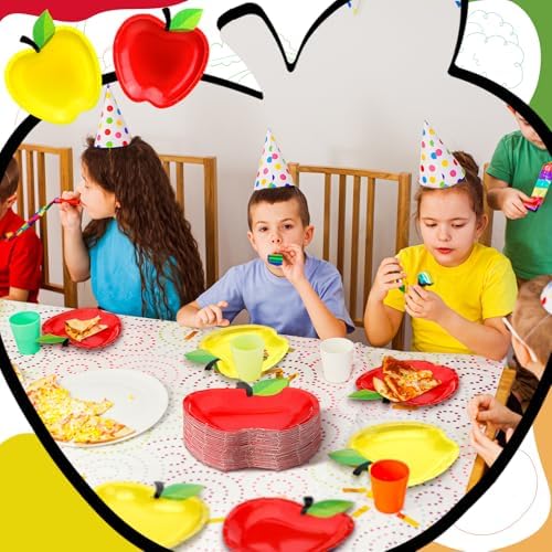 Havawish 100 Pcs Apple Shaped Paper Plates Red Yellow