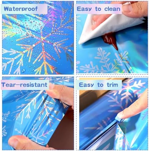 100 Ft Iridescent Snowflake Tablecloth Roll with Cutter Box