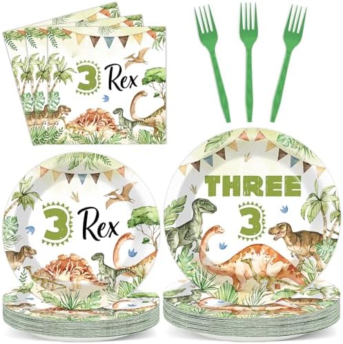 Dinosaur 3rd Birthday Party Tableware Set 96PCS