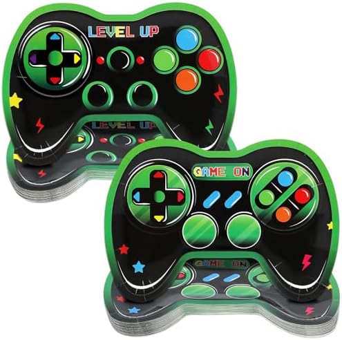 48Pcs Green Gamepad Shaped Paper Plates for Gaming Birthday Party