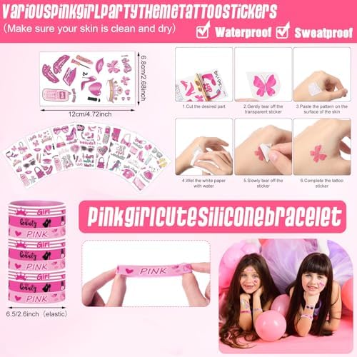 HyDren 194 Pcs Pink Girl Party Favor Pack