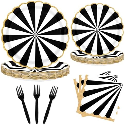96PCS Black and White Party Plates Set for 24 Guests