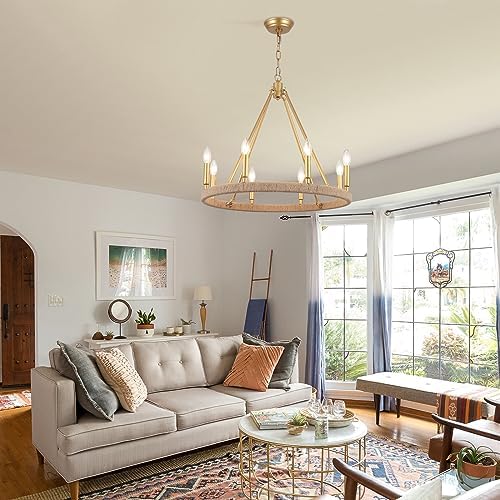 Gold Farmhouse Chandelier 8 Light Modern Metal Round Pendant Light