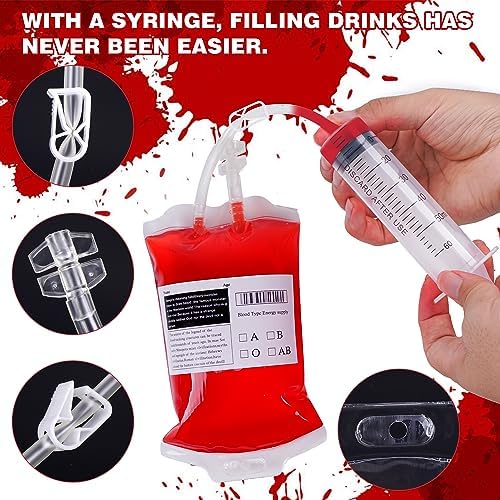 74Pcs Halloween Blood Bags Reusable Drink Pouches