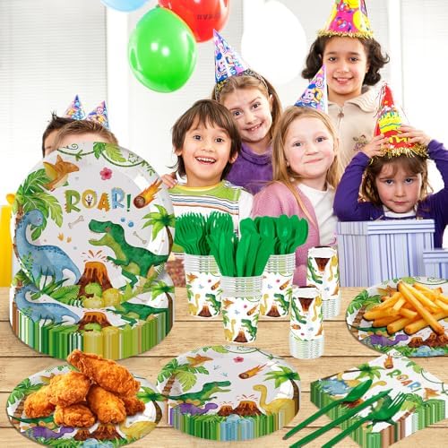 140Pcs Dinosaur Party Tableware Set for 20 Kids