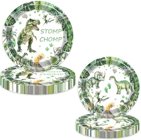 100 Pcs Dinosaur Party Tableware Green Plates Napkins Cups Forks