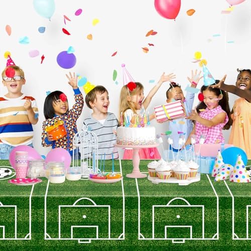 WNINK Soccer Party Tablecloth 4 Pack 54x108 Inch