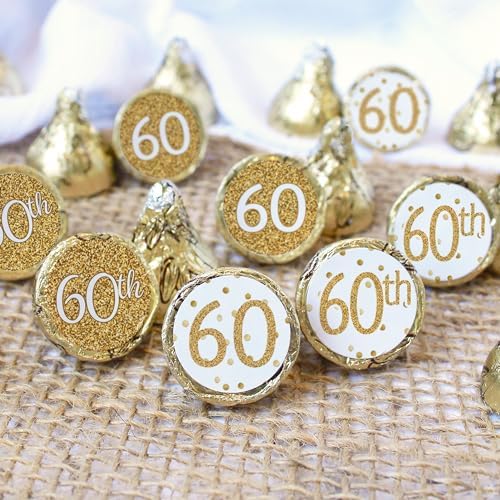 White and Gold 60th Birthday Party Favor Stickers 180 Count