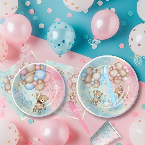 Bear Gender Reveal Party Tableware Set - 24 Pieces