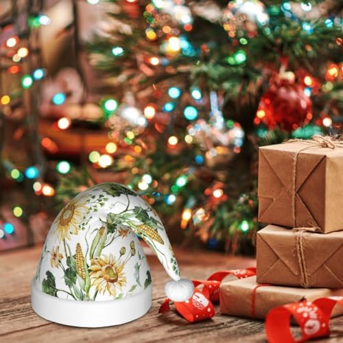 Watercolor Bright Sunflowers Santa Hat for Kids