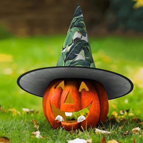 Tropical Banana Palm Leaves Print Witch Hat for Halloween and Parties