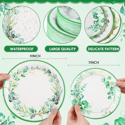 Mumufy 100 Pack Sage Green Paper Plates for Parties