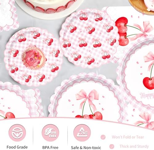 150pcs Cherry Plates Napkins Birthday Party Supplies
