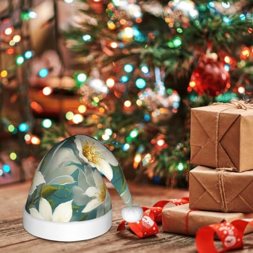 White Flowers Watercolor Santa Hat for Kids