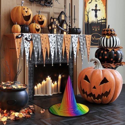 Rainbow Striped Witch Hat for Halloween Parties