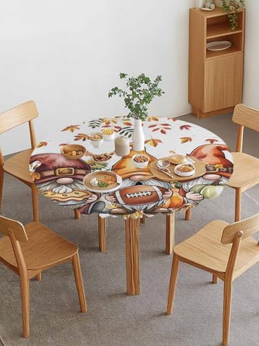 Elastic Fitted Tablecloth with Cartoon Gnomes and Fall Theme