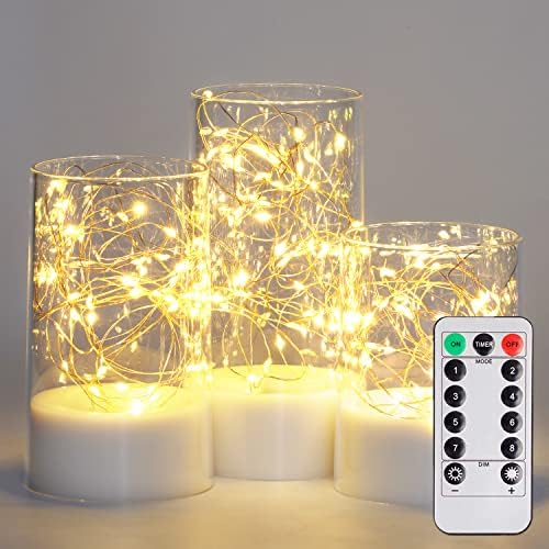 Homemory Flameless Candles with Remote and Twinkle Lights Set of 3