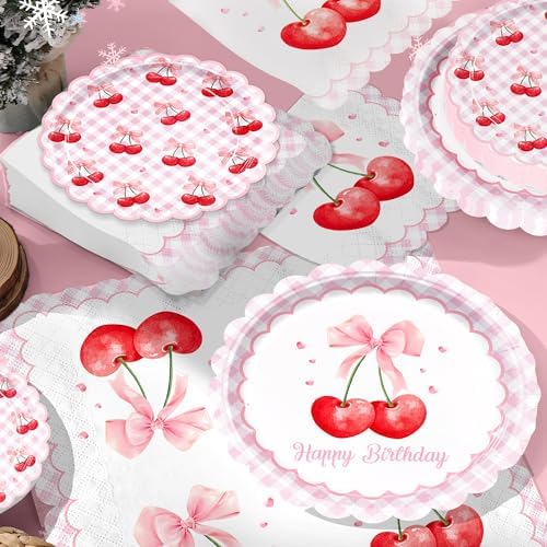 150pcs Cherry Plates Napkins Birthday Party Supplies