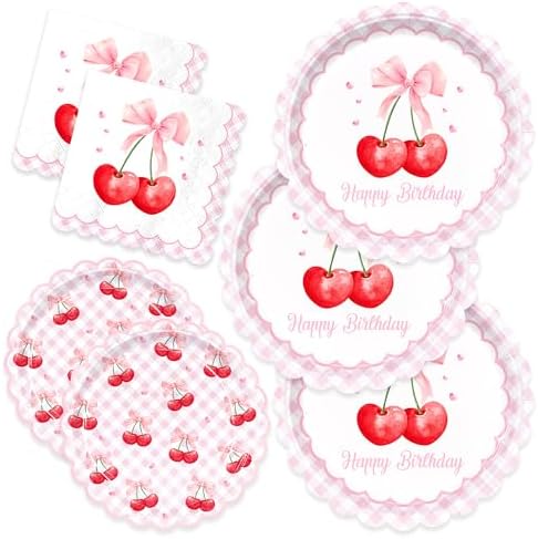 150pcs Cherry Plates Napkins Birthday Party Supplies