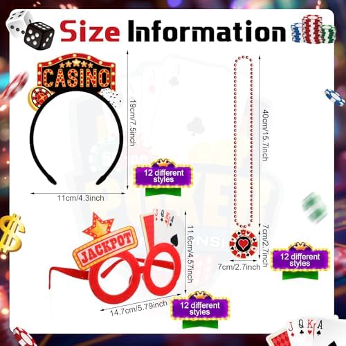 36 Pcs Casino Night Party Favors with Felt Headbands and Beaded Necklaces