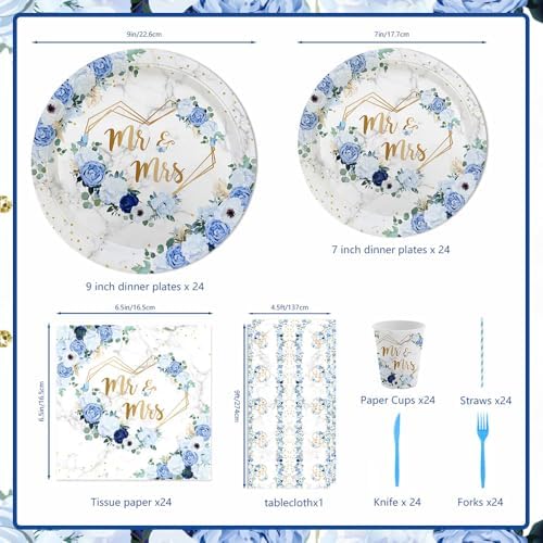 MEHOFOND 169 Piece Blue Wedding Tableware Set for 24 Guests