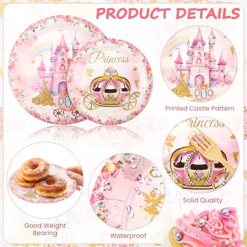 Princess Castle Party Tableware Set 96Pcs for 24 Guests