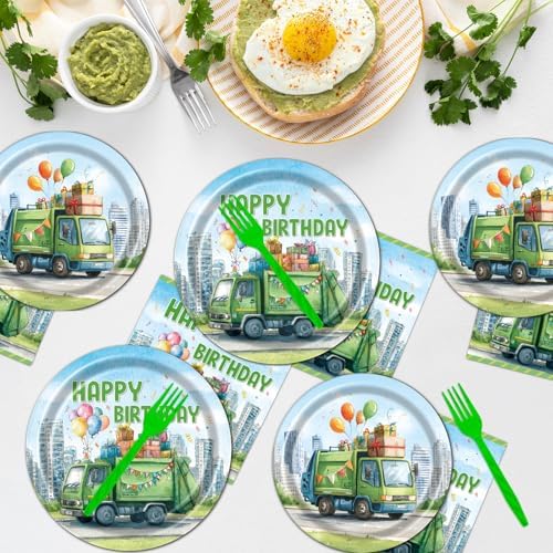 Trash Truck Birthday Plates and Napkins Set 96PCS