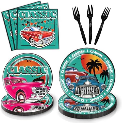 Heidaman Classic Car Paper Plates and Napkins Set