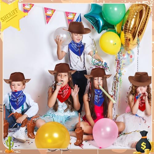 Xtinmee 36 Pcs Cowboy Party Hats Bandanas Cups Set