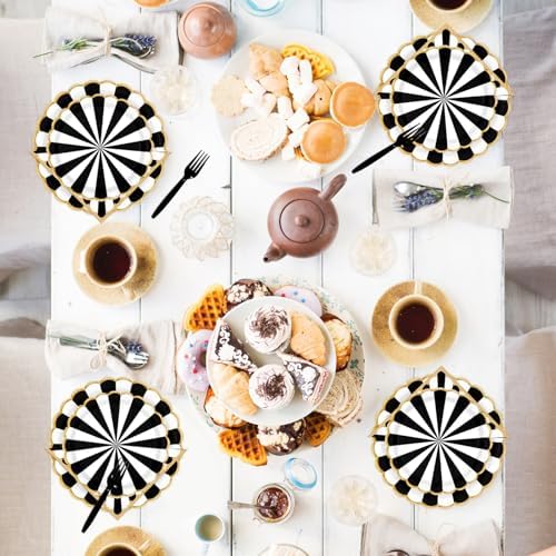 96PCS Black and White Party Plates Set for 24 Guests