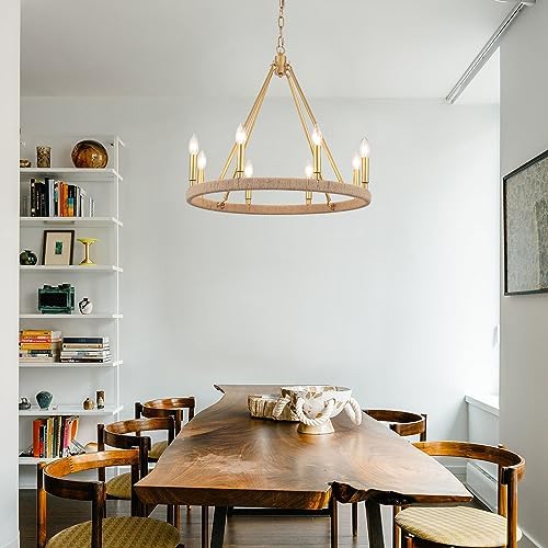 Gold Farmhouse Chandelier 8 Light Modern Metal Round Pendant Light