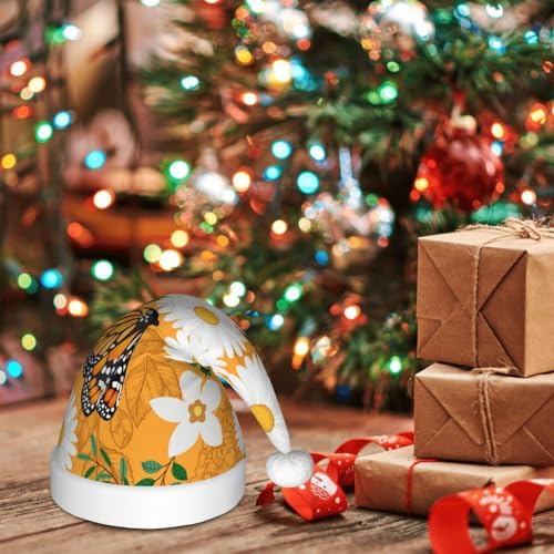 White Floral and Butterfly Santa Hat for Kids