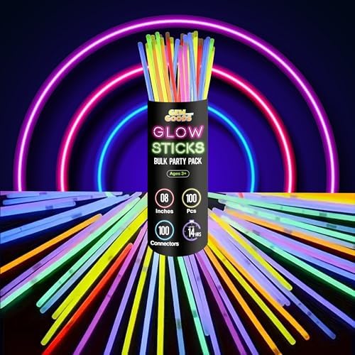 GemPrime 100 Pcs Glow Sticks Party Pack 8 Inch Neon Light Up Supplies
