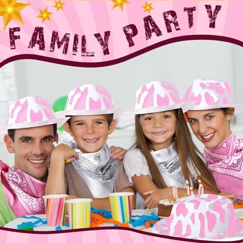 Haysandy 24 Pcs Cow Print Cowboy Hats with Bandanas