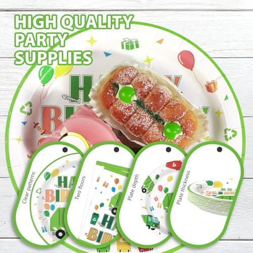 Grencian 96Pcs Trash Truck Party Set - Plates Napkins Forks for Kids