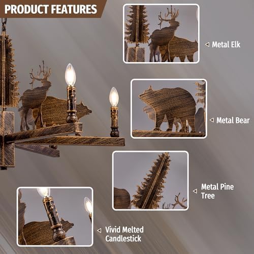 TOCHIC Western Forest Bear Chandelier for Living Room