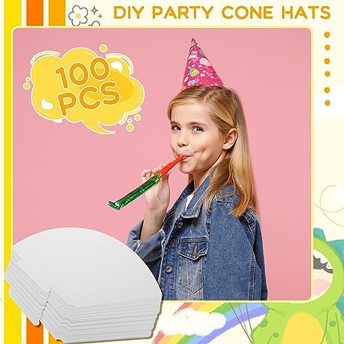 Qilery 100 Pcs White Party Cone Hats DIY for Kids Adults