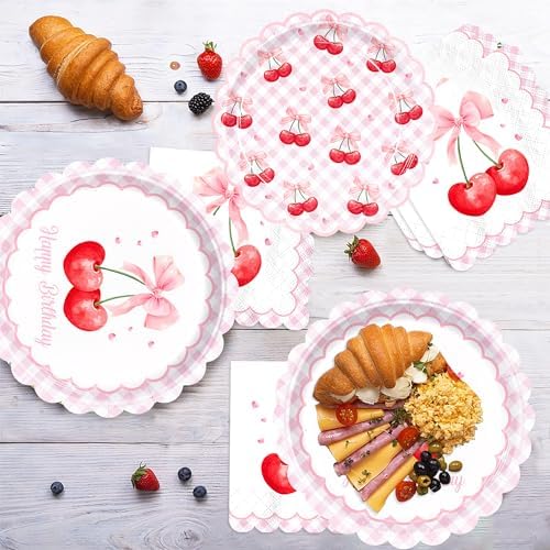 150pcs Cherry Plates Napkins Birthday Party Supplies