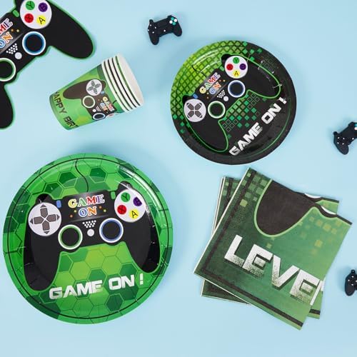 WERNNSAI Video Game Party Decorations 64 PCS Plates Napkins Cups