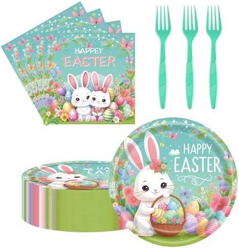 75 Pcs Easter Tableware Set for 25 Guests