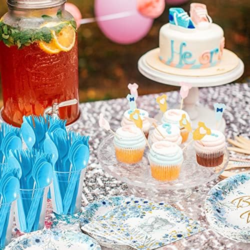 Bokon 300 Pcs Elephant Baby Shower Plates Set