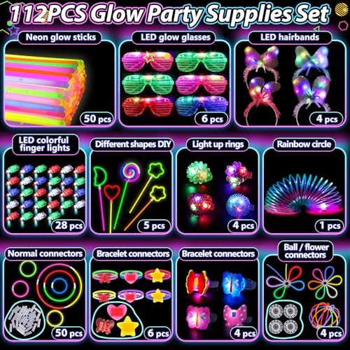 112PCS Glow in the Dark Party Supplies Set