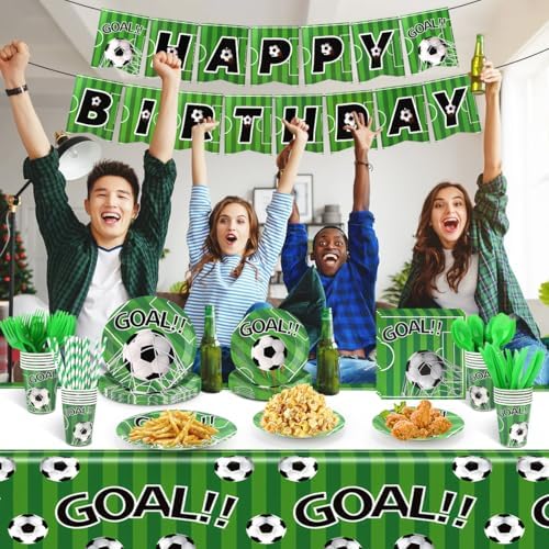 Hidaily Soccer Party Tableware Set 194Pcs for 24 Guests